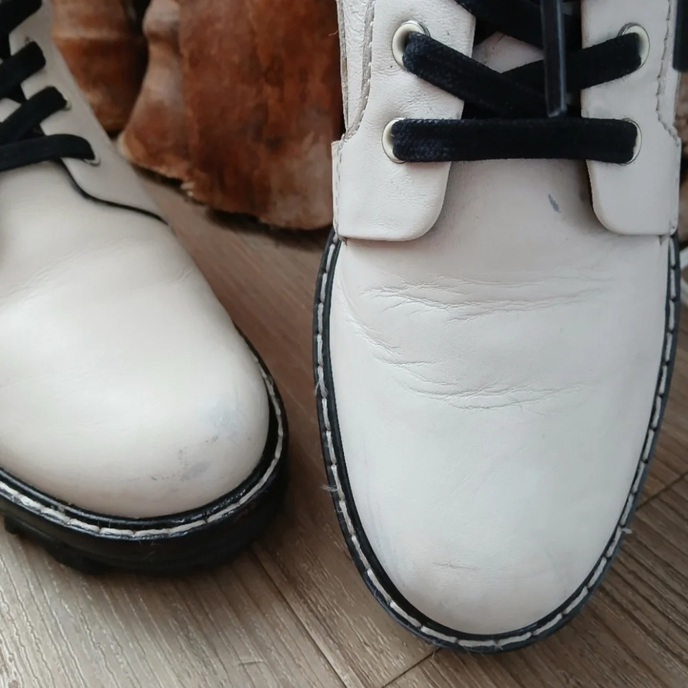RAG & BONE Shiloh White LEATHER Lace Up COMBAT BOOTS Women's Shoe Size 7.5 38 - Picture 4 of 10